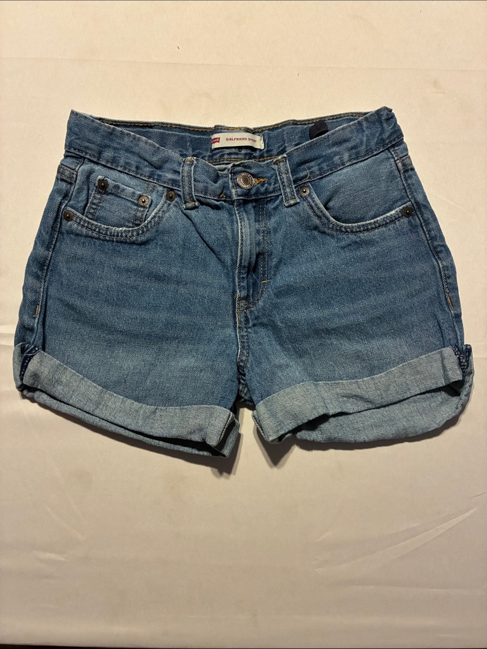 Levi's Women's Light Blue Rolled Hem Denim Girlfriend Shorts